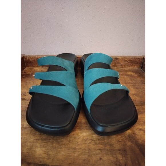 Clarks Teal Leather Block Heel Sandals Women's Size 10 - Picture 2 of 8